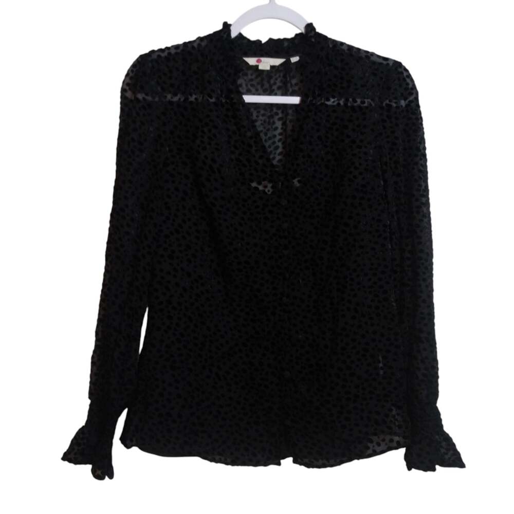 Boden Evangeline Elegant Sheer Black Velvet Polka Dot Blouse Top Size 6